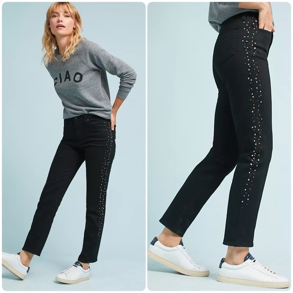 Ag Adriano Goldschmied Denim - AG The Isabella Black High-Rise Straight Studded Jeans size 26 NEW
